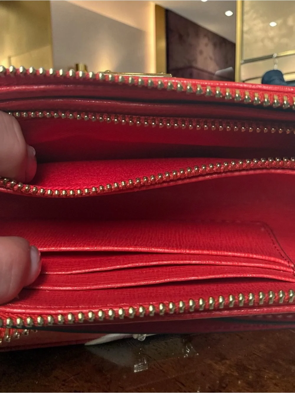 NWT Dooney & Bourke Red Saffiano Zip Leather Wristlet with Gold Logo